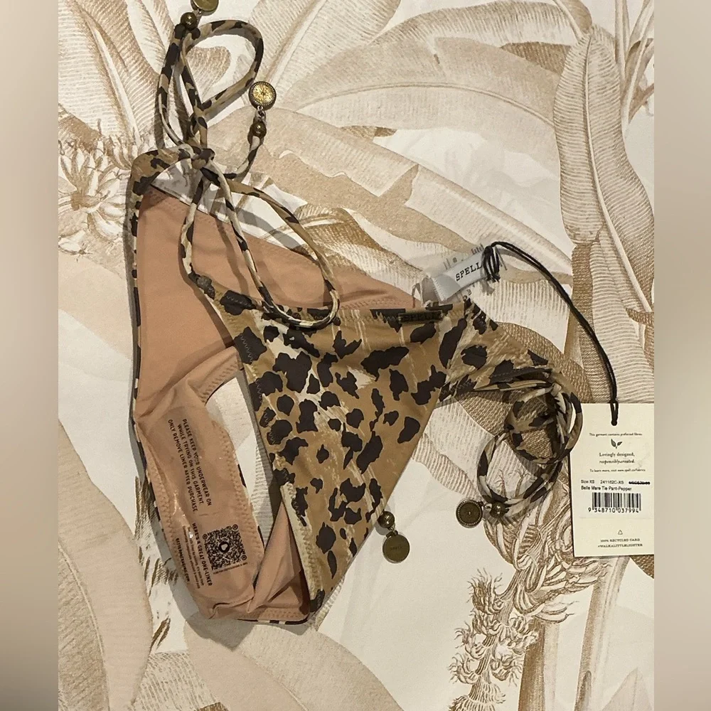Spell Belle Mare Tie Pant in Pepper Leopard Print Bikini Pant with Spell Charms